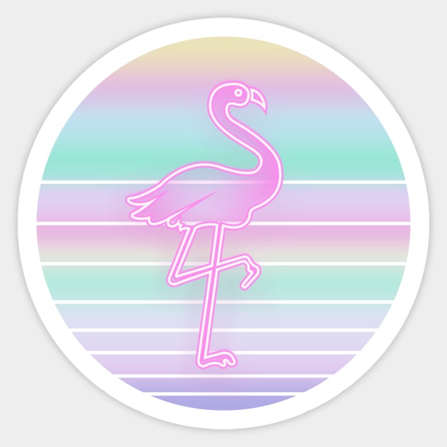 80's Retro Flamingo On Iridescent Color Sun Sticker by iZiets